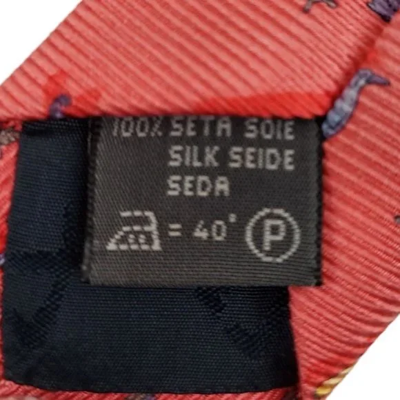 Leonard Red Bird Printed 100% Silk Mens Necktie Pointed Standard Size - Picture 3 of 6